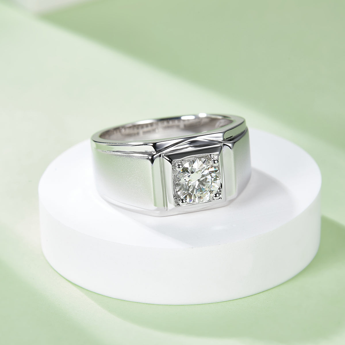 1.0 CT D Color Moissanite Trendsetter Men's Band in White Gold Plated Sterling Silver#4