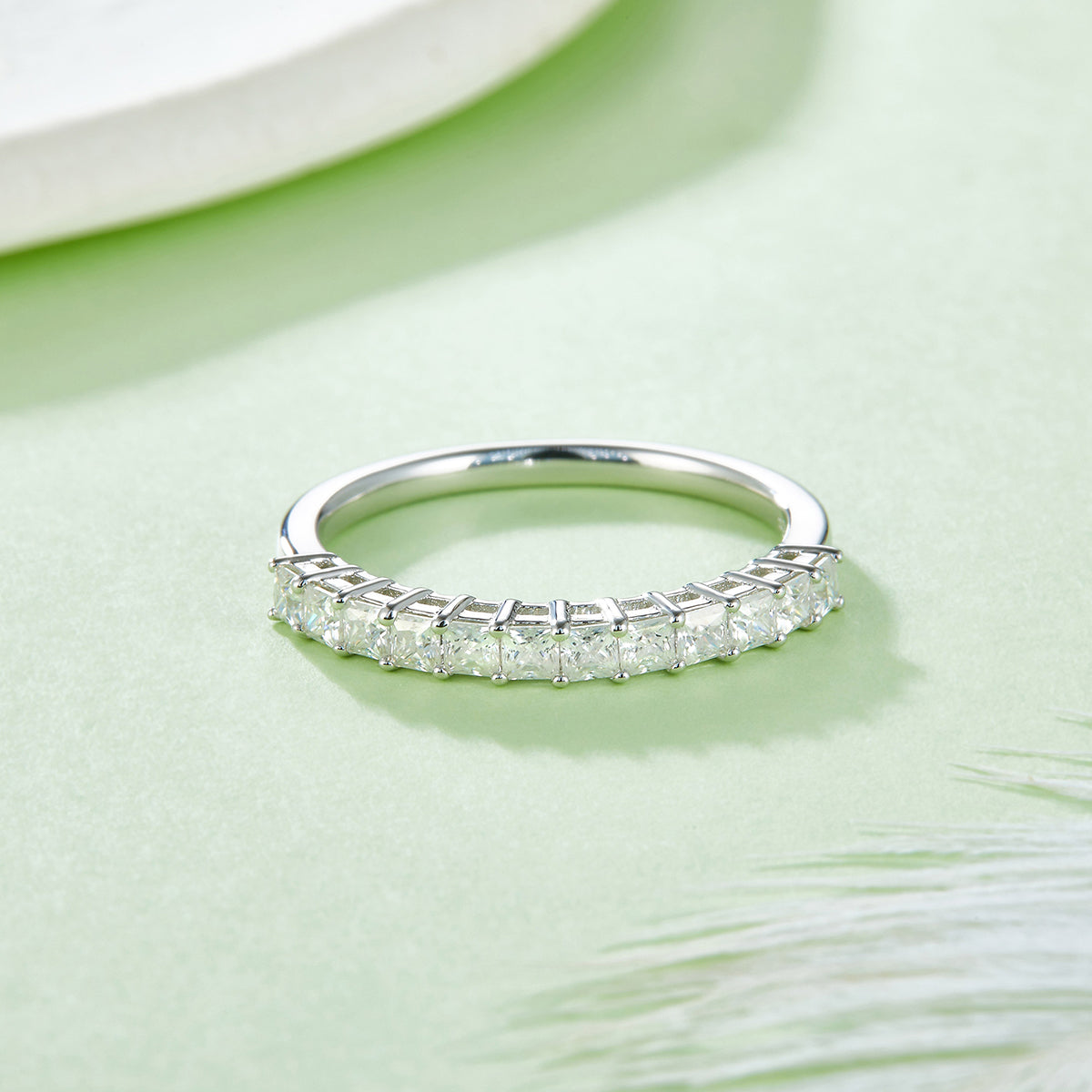 1.0 CT D Color Princess Cut Moissanite Custom Eternity Band in White Gold Plated Sterling Silver#6