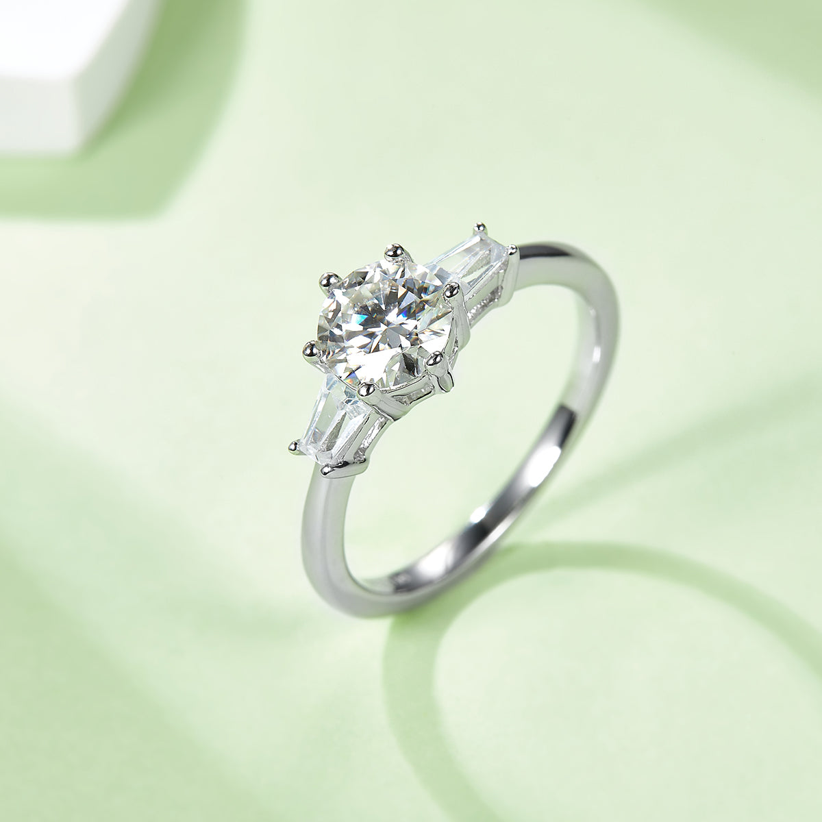 1.0 CT D Color Moissanite Classic Luxury Ring in White Gold Plated Sterling Silver#7