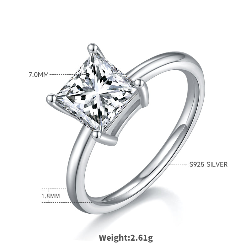 2.0 CT D Color Princess Cut Moissanite Classic Ring in White Gold Plated Sterling Silver#1