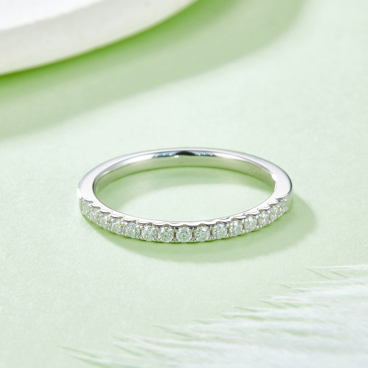 0.33 CT D Color Moissanite Melee Straight Row Ring Guard in White Gold Plated Sterling Silver#6