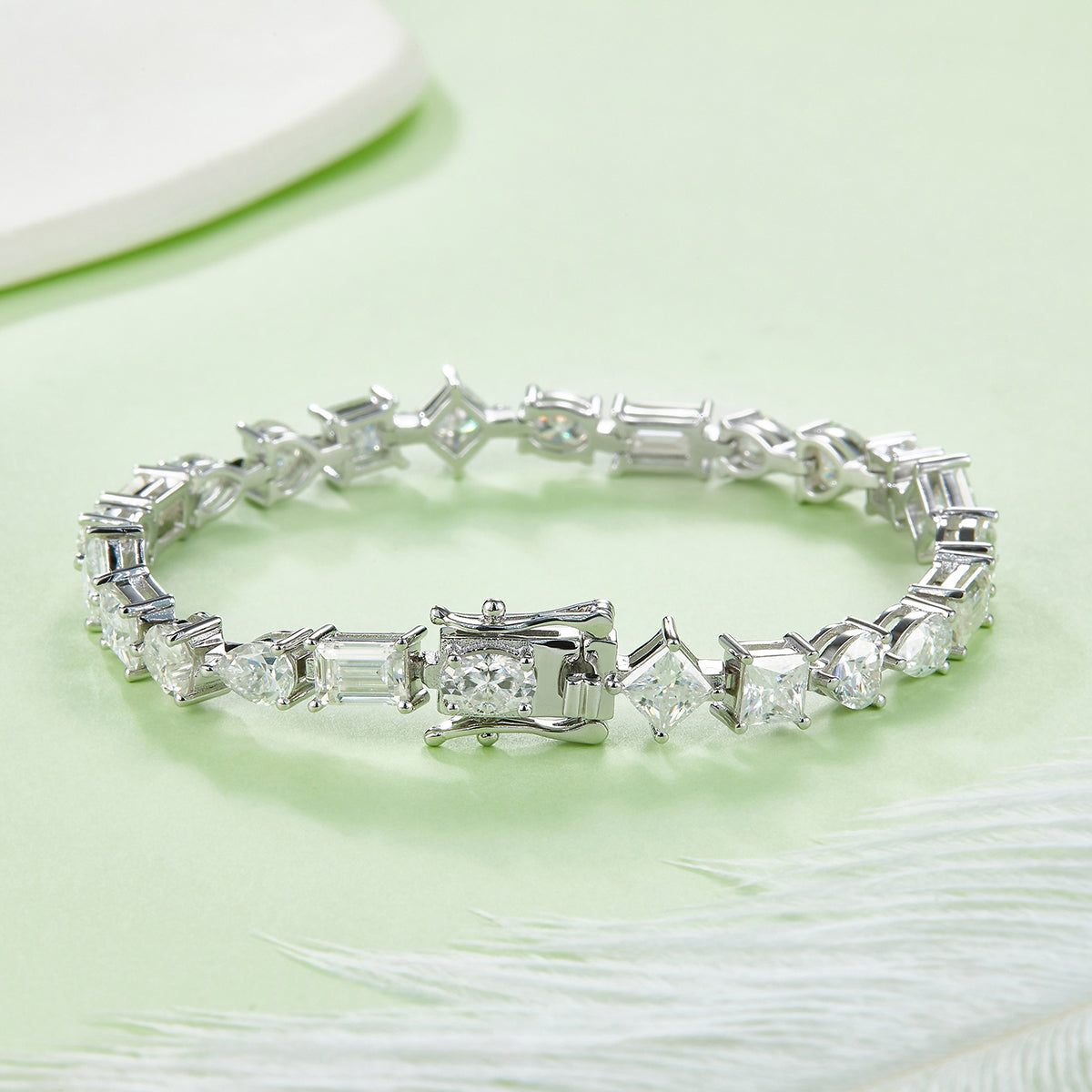 D Color VVS Moissanite Fancy Cut Cluster Tennis Bracelet (0.5 CT Each) in White Gold Plated Sterling Silver#3