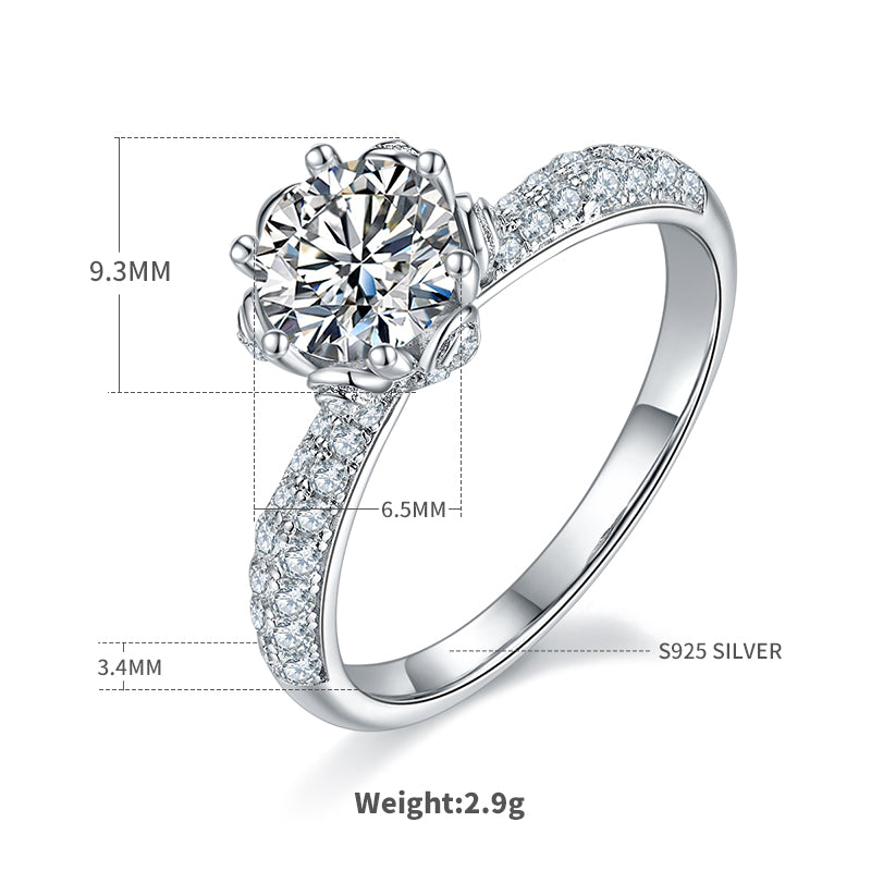 1.0 CT D Color Moissanite Flora Halo Straight Shank Ring in White Gold Plated Sterling Silver#4