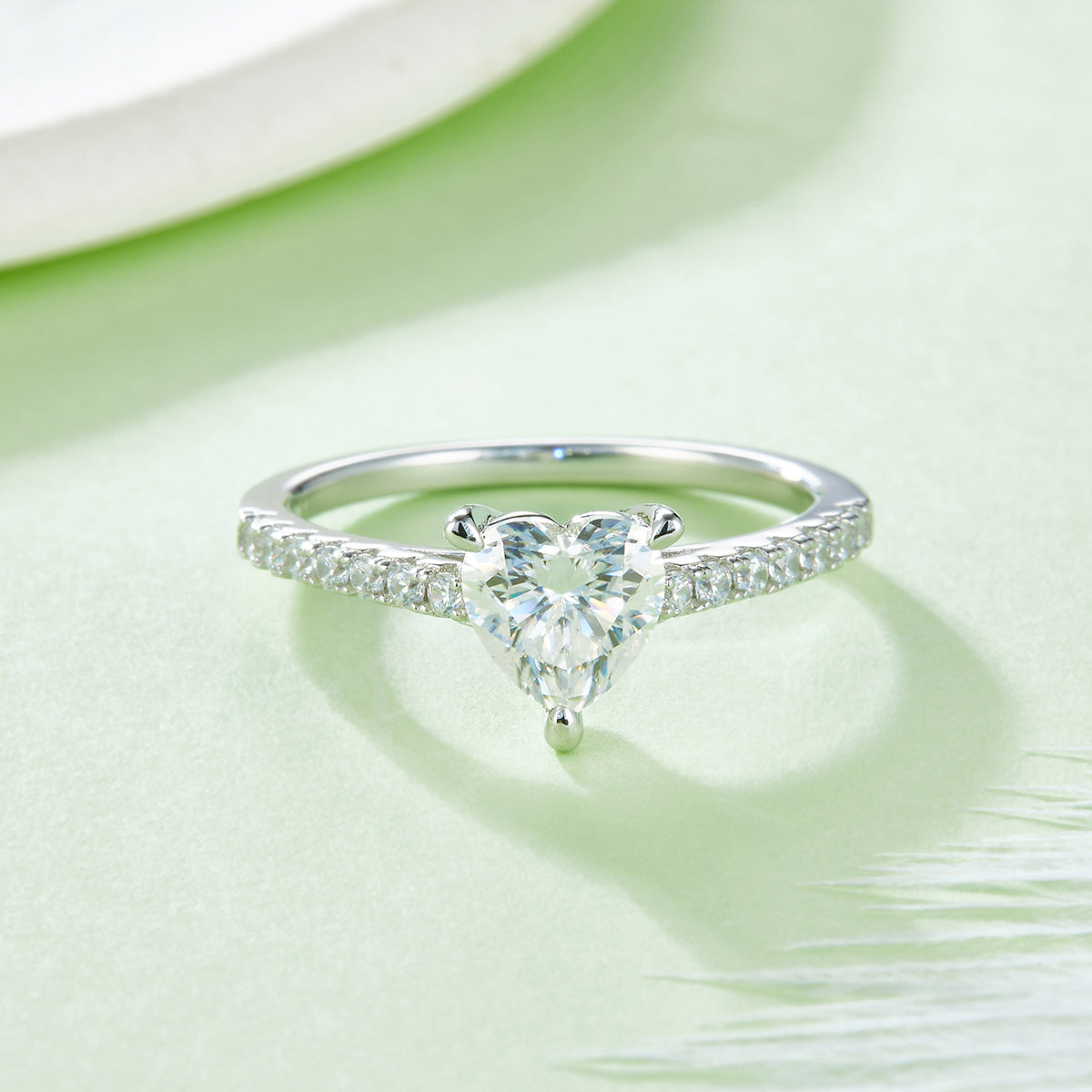1.0 CT D Color Heart Cut Moissanite Pave Custom Ring in White Gold Plated Sterling Silver#4