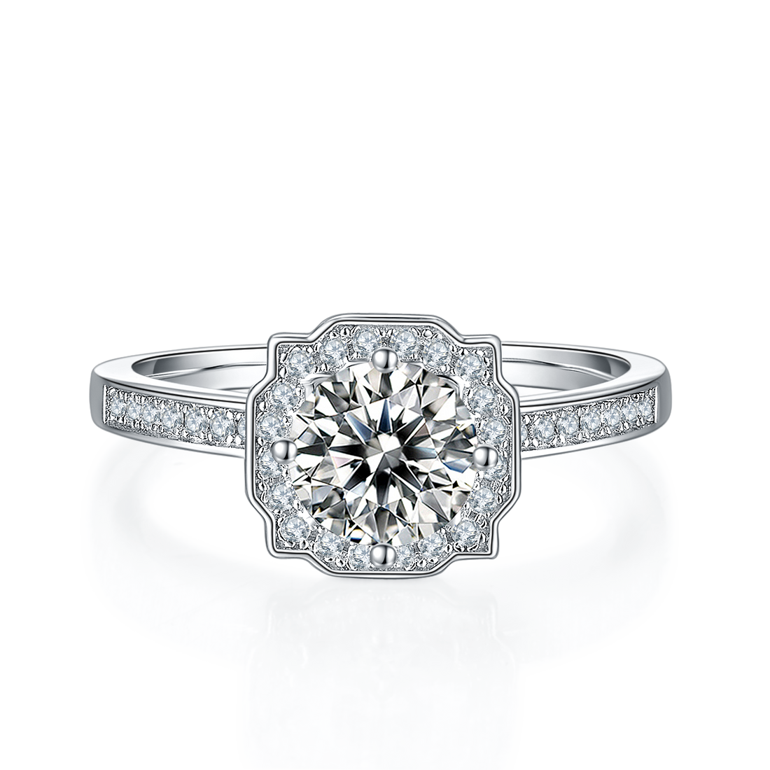 1.0 CT D Color Moissanite Pave Luxury Halo Ring in White Gold Plated Sterling Silver#5
