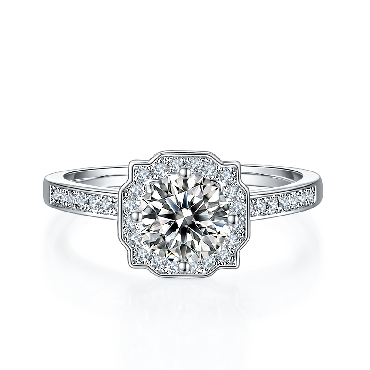 1.0 CT D Color Moissanite Pave Luxury Halo Ring in White Gold Plated Sterling Silver#5