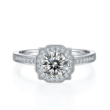 1.0 CT D Color Moissanite Pave Luxury Halo Ring in White Gold Plated Sterling Silver#5