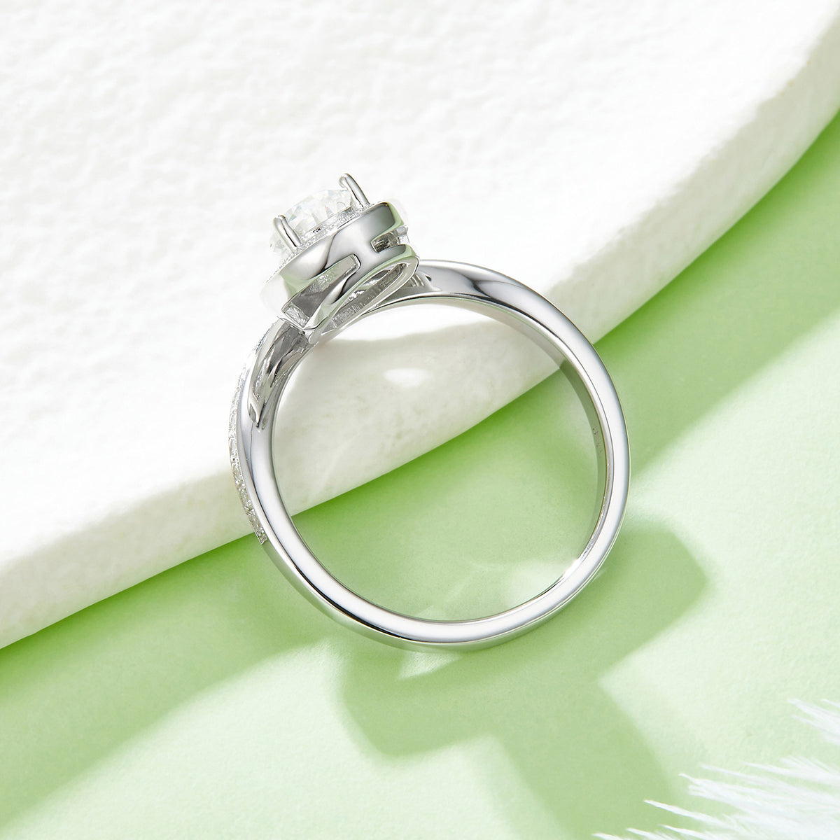 1.0 CT D Color Colored Moissanite V-Shaped Tiger Prong Pear Ring in White Gold Plated Sterling Silver#6