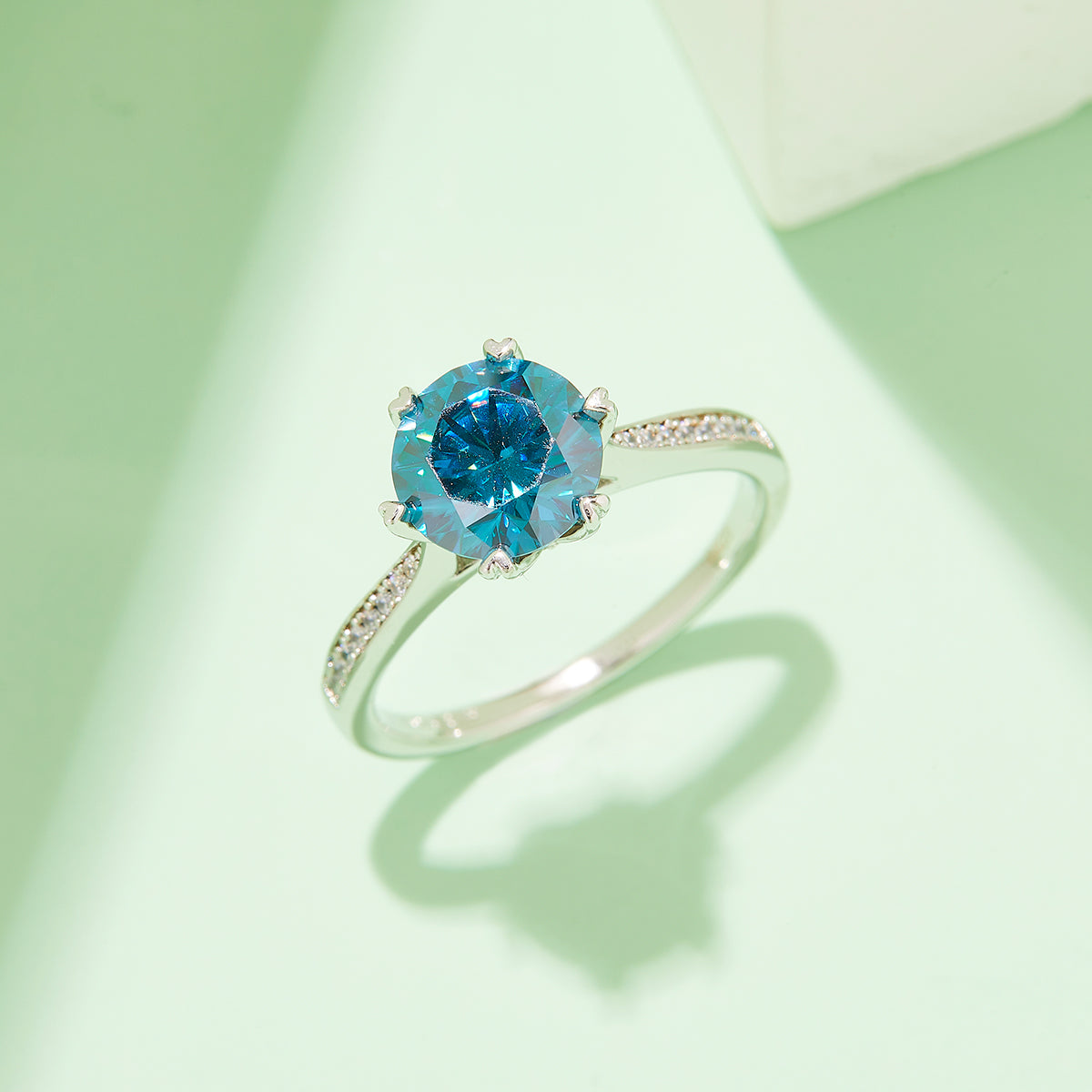 2.0 CT D Color Moissanite Spinning Fortune Custom Ring in White Gold Plated Sterling Silver#10