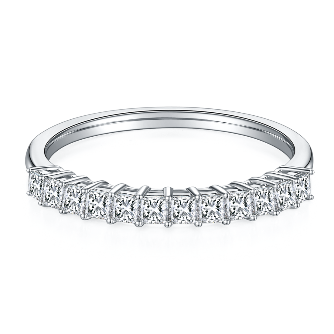 1.0 CT D Color Princess Cut Moissanite Custom Eternity Band in White Gold Plated Sterling Silver#2