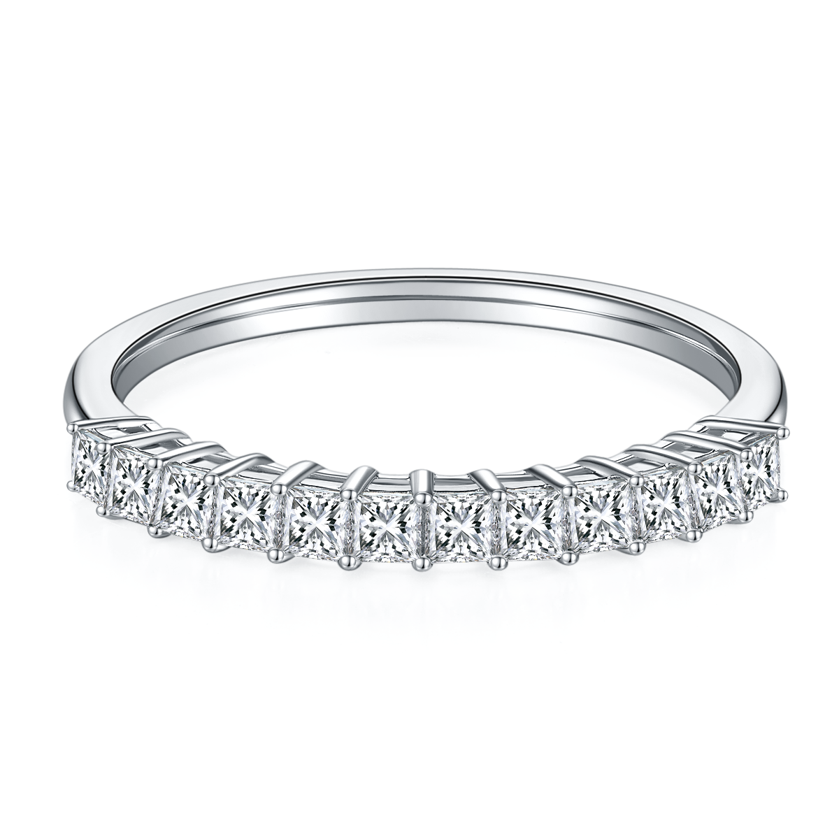 1.0 CT D Color Princess Cut Moissanite Custom Eternity Band in White Gold Plated Sterling Silver#2
