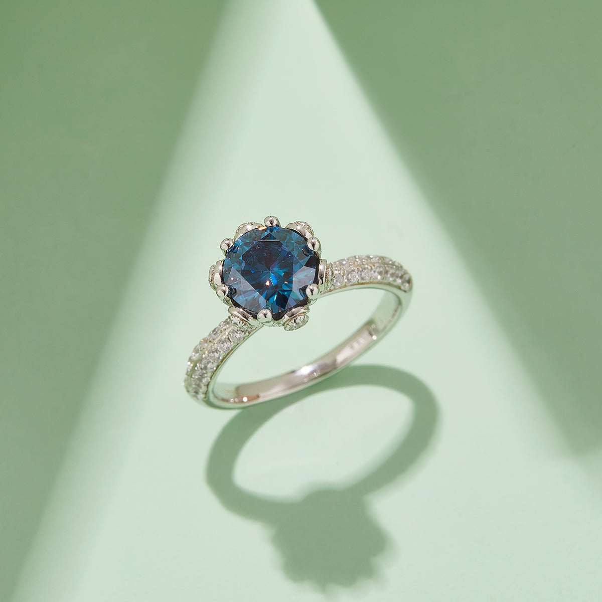 1.5 CT D Color Moissanite Flora Halo Straight Shank Custom Ring in White Gold Plated Sterling Silver#10