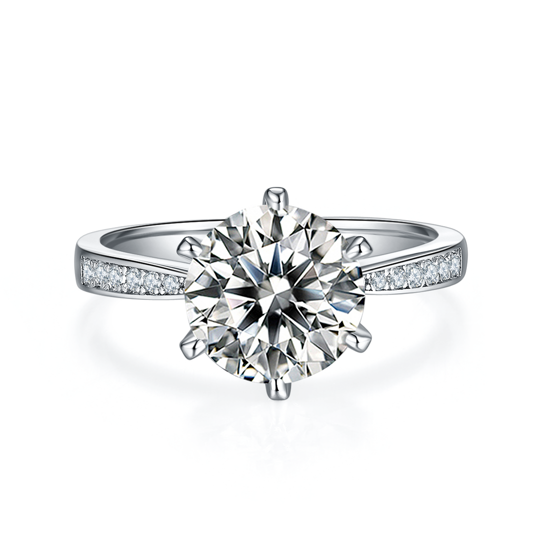 3.0 CT D Color Moissanite Pave Dancing Custom Ring in White Gold Plated Sterling Silver#5