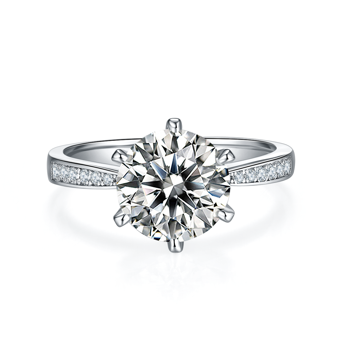 3.0 CT D Color Moissanite Pave Dancing Custom Ring in White Gold Plated Sterling Silver#5
