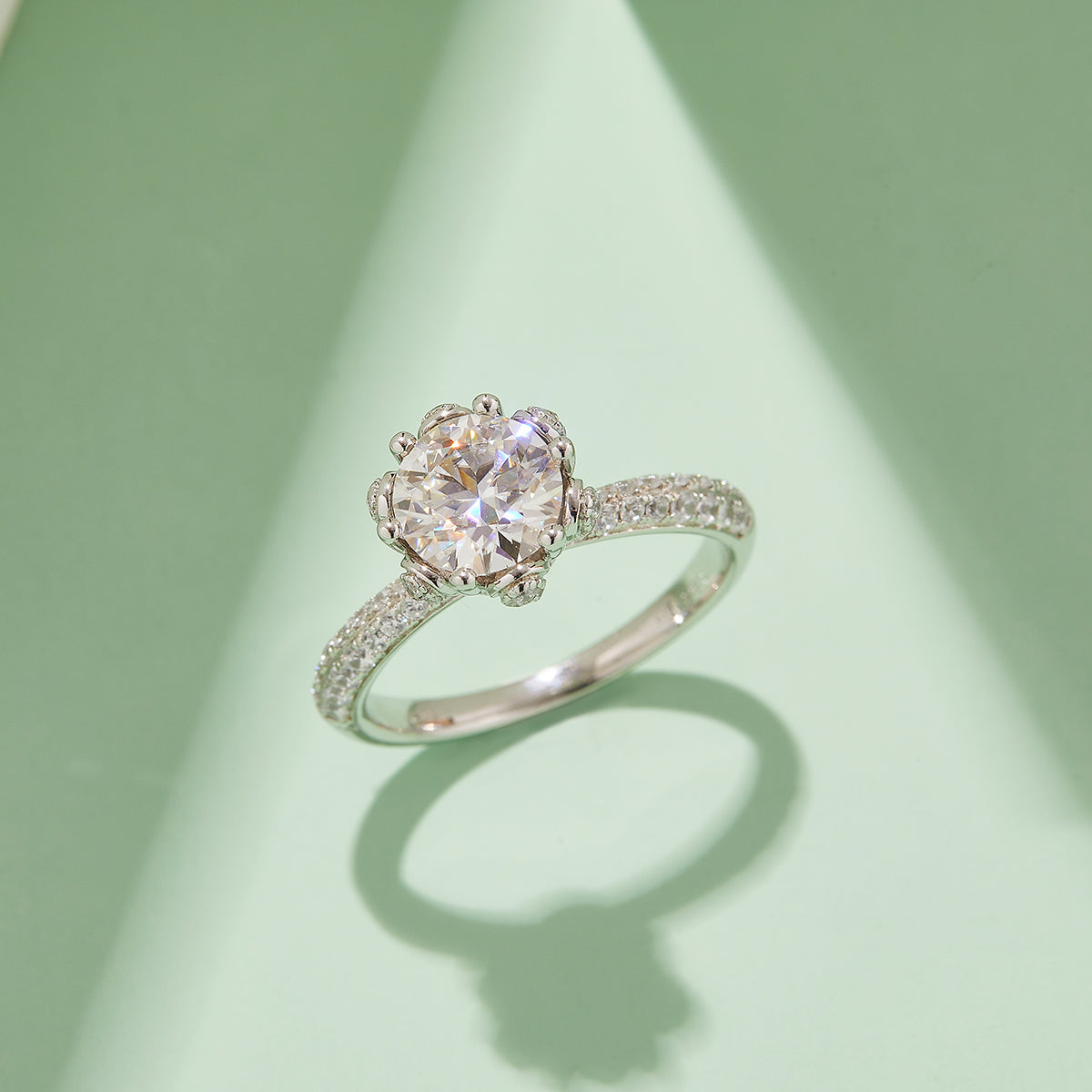 1.5 CT D Color Moissanite Flora Halo Straight Shank Custom Ring in White Gold Plated Sterling Silver#7