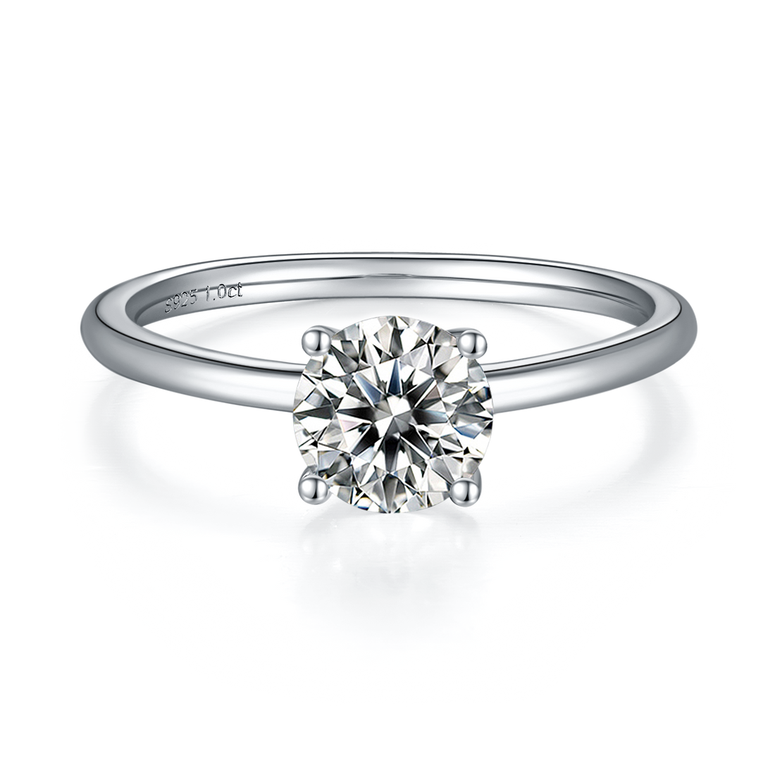 1.0 CT D Color Round Cut Moissanite Classic Ring in White Gold Plated Sterling Silver#2