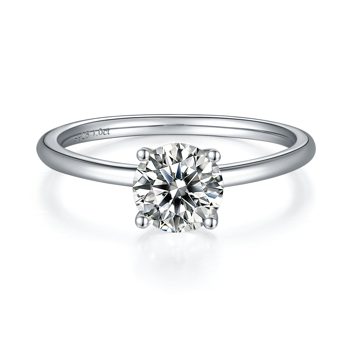 1.0 CT D Color Round Cut Moissanite Classic Ring in White Gold Plated Sterling Silver#2