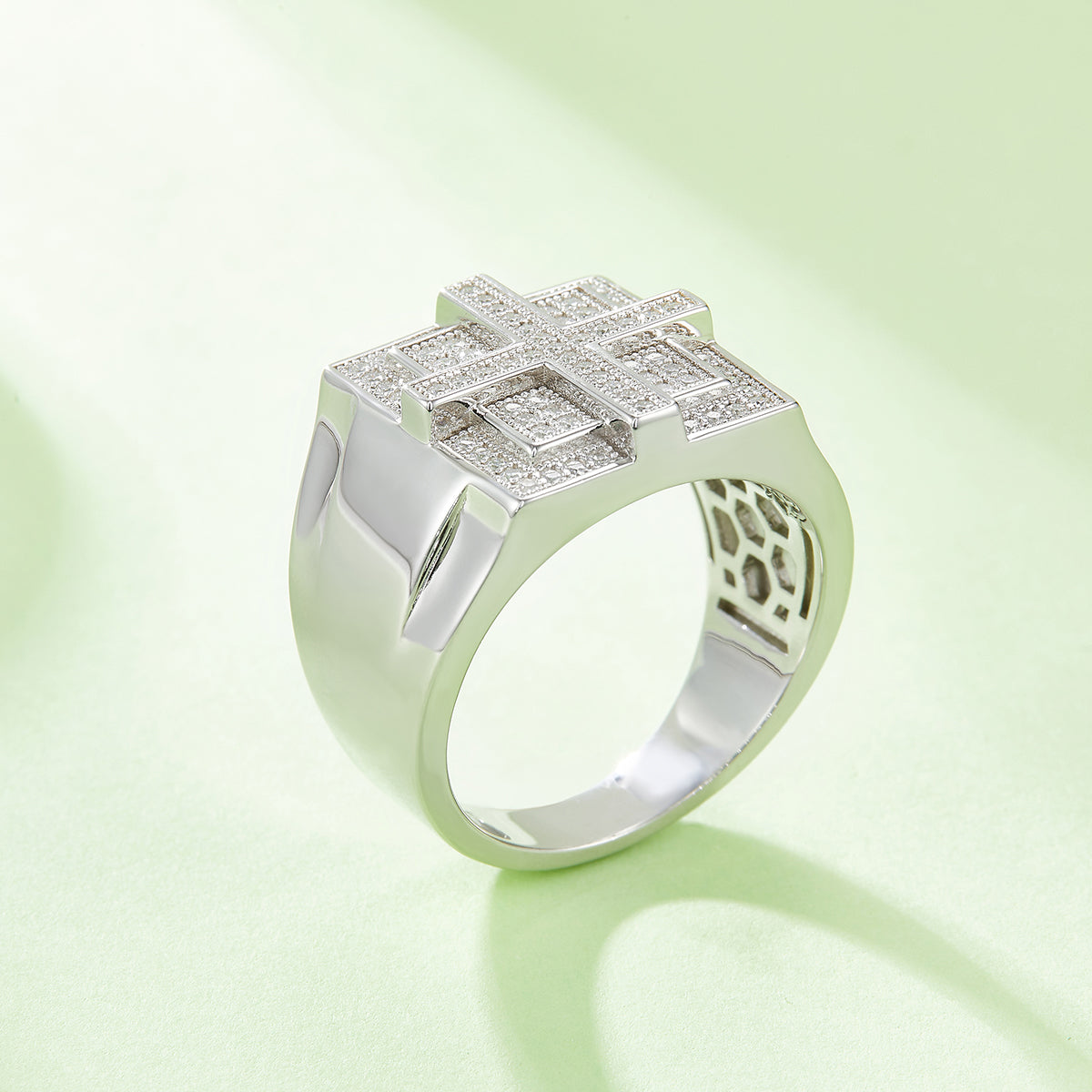0.53 CT D Color Moissanite Melee Halo Men's Band in White Gold Plated Sterling Silver#5