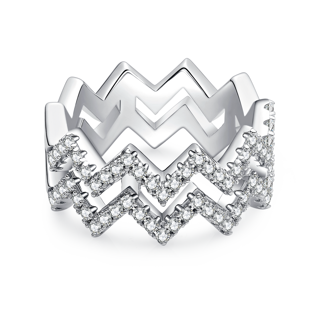 Z-Shaped Moissanite Melee Bridal Ring Set in White Gold Plated Sterling Silver#3