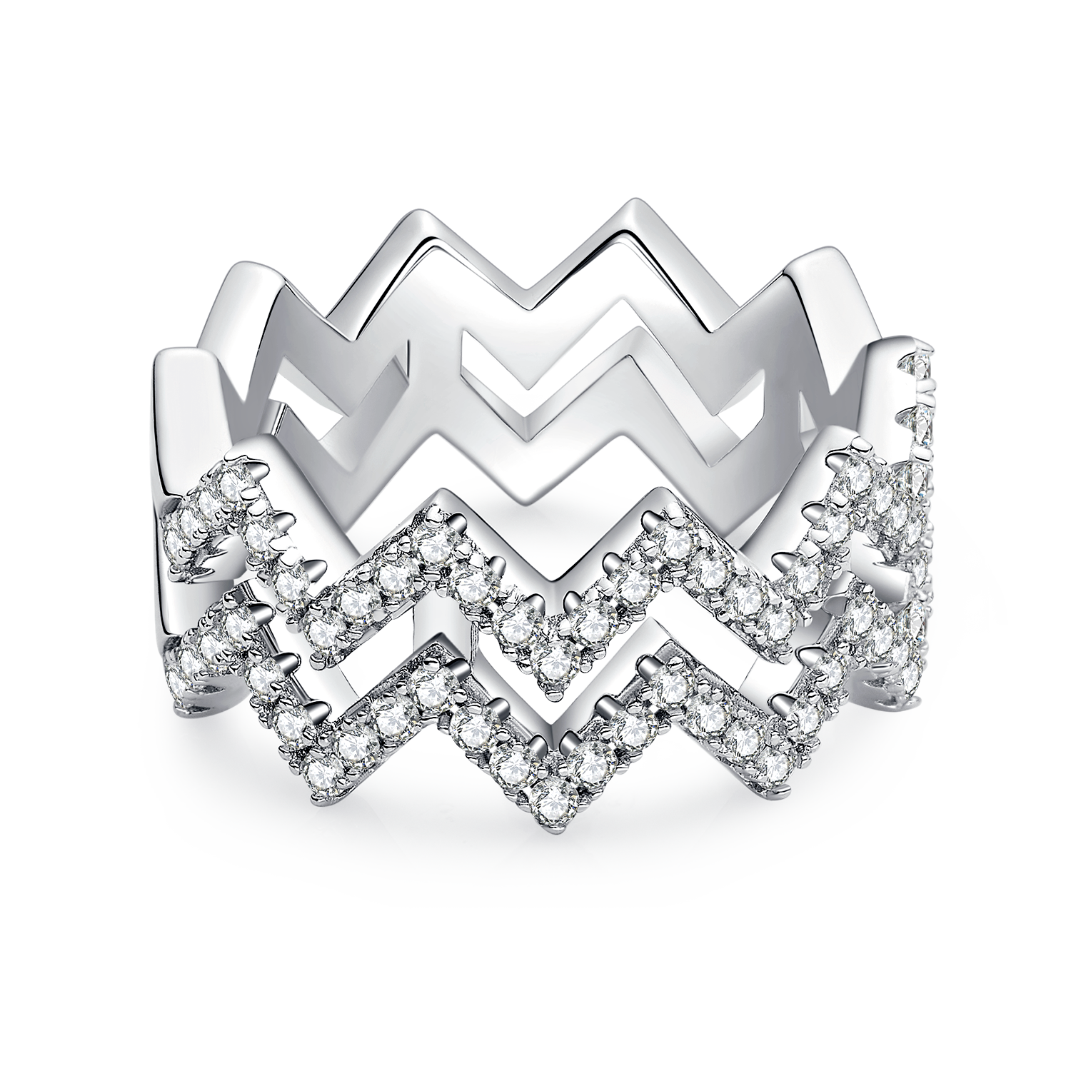 Z-Shaped Moissanite Melee Bridal Ring Set in White Gold Plated Sterling Silver#3