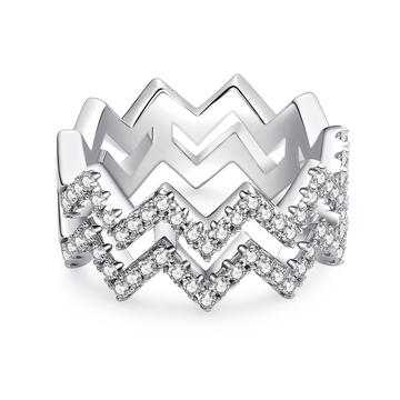 Z-Shaped Moissanite Melee Bridal Ring Set in White Gold Plated Sterling Silver#3