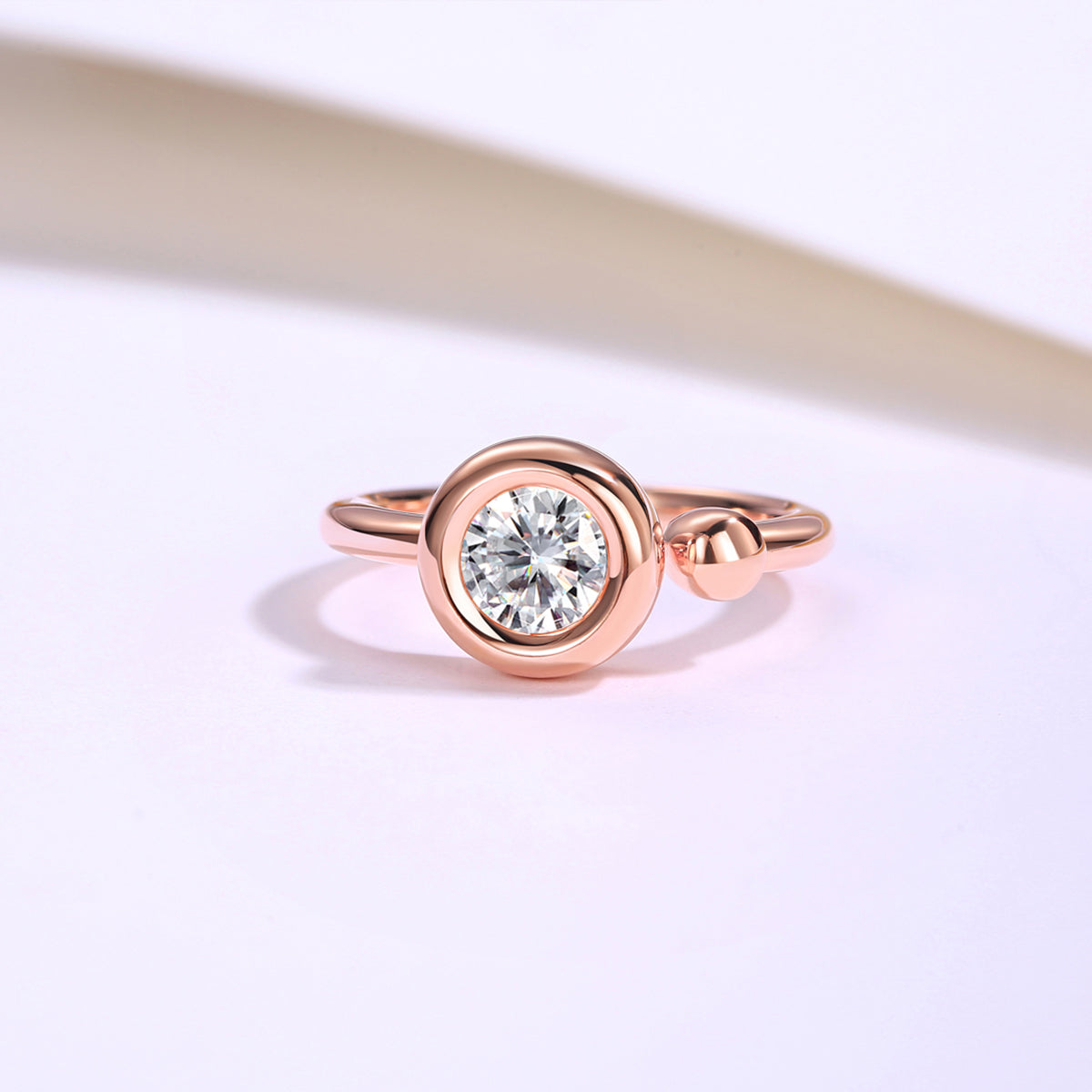 1.0 CT D Color Moissanite Bubble Open Ring in Rose Gold Plated Sterling Silver#5