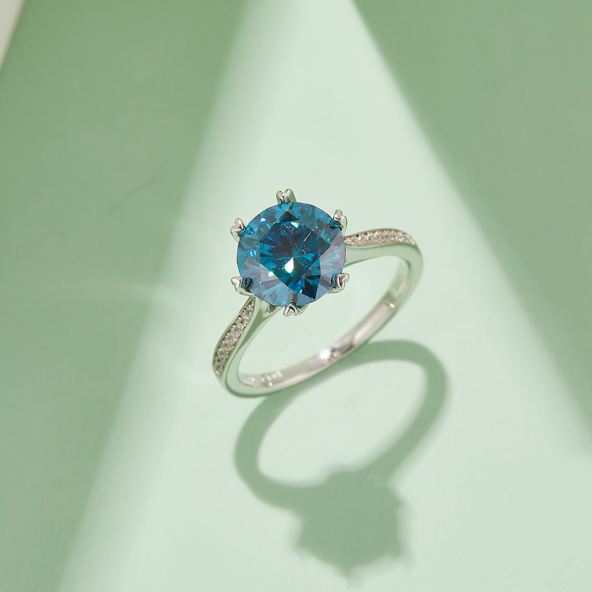 3.0 CT D Color Moissanite Spinning Fortune Custom Ring in White Gold Plated Sterling Silver#10