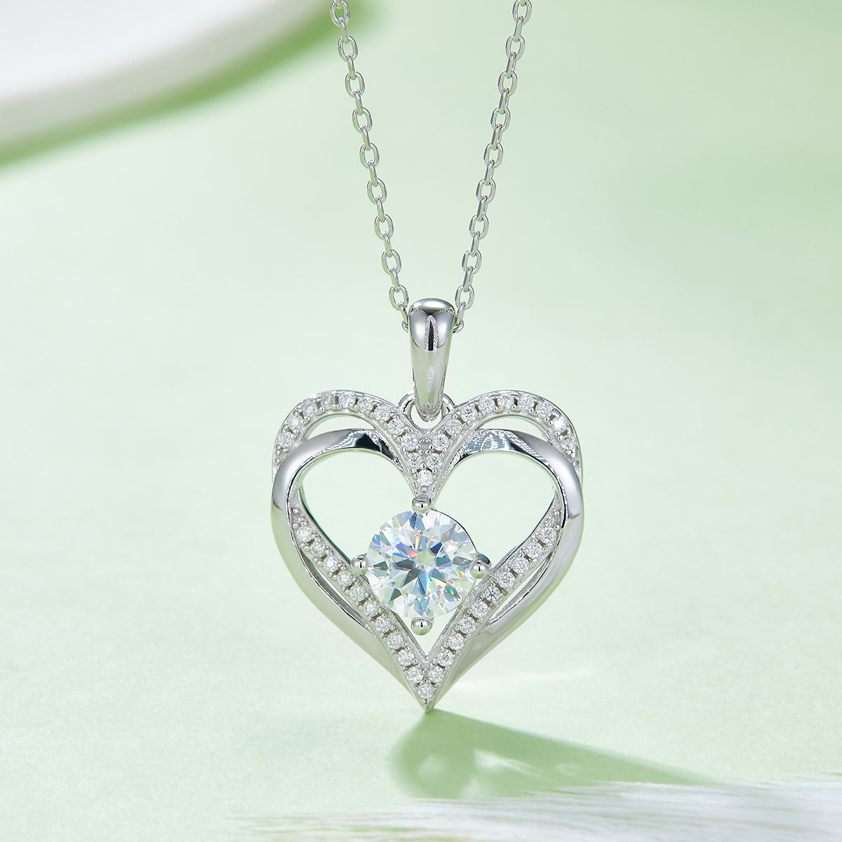 1.2 CT D Color Moissanite Melee Round Heart Pendant in Sterling Silver#6