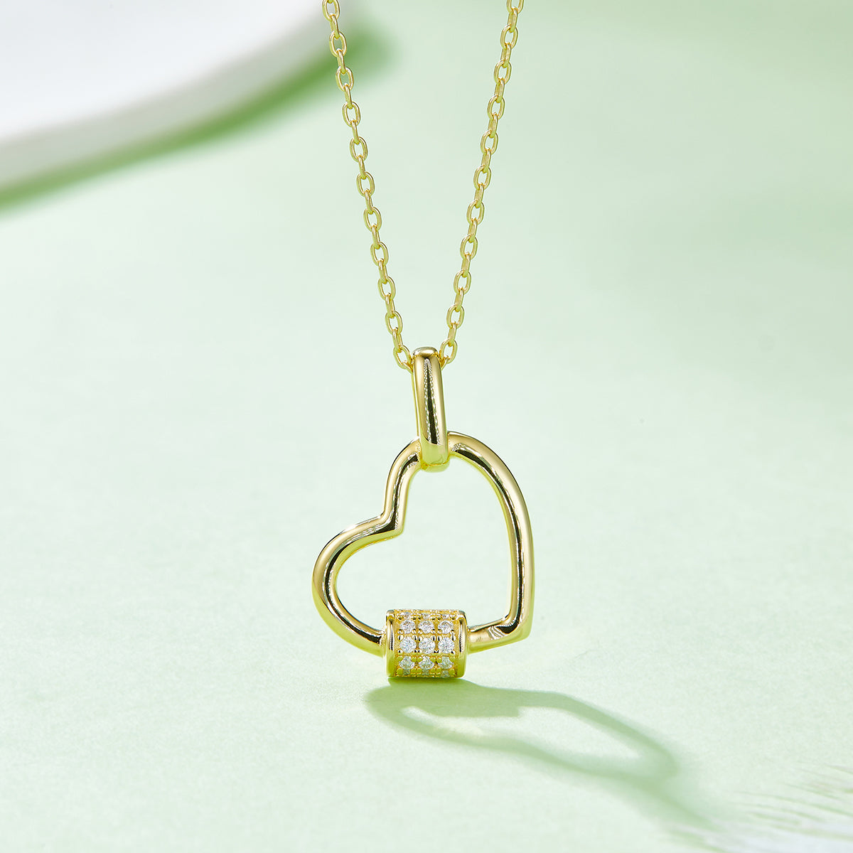 0.1 CT D Color Moissanite Melee Lock Heart Pendant in Sterling Silver#8
