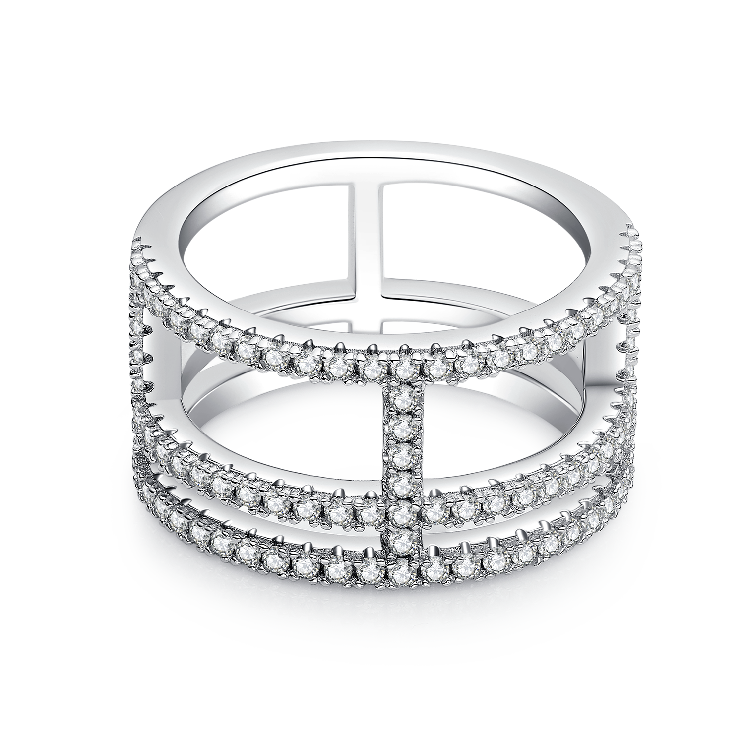 H-Shaped Moissanite Melee Bridal Ring Set in White Gold Plated Sterling Silver#3
