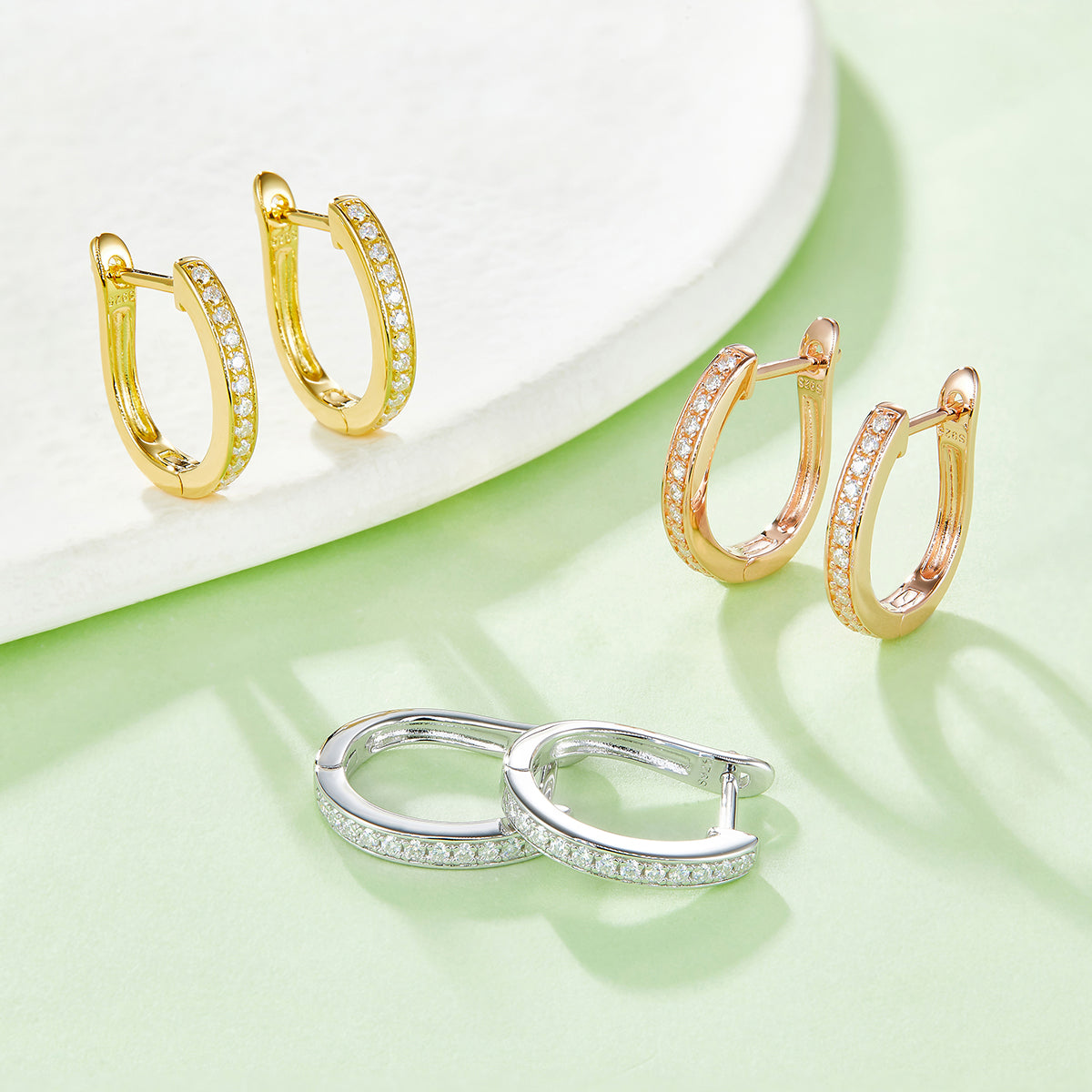 0.2 CT D Color Moissanite Melee Single Row Half Hoop Earrings in Sterling Silver#9
