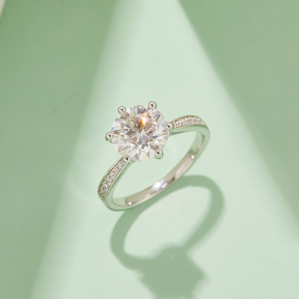 3.0 CT D Color Moissanite Pave Dancing Custom Ring in White Gold Plated Sterling Silver#7