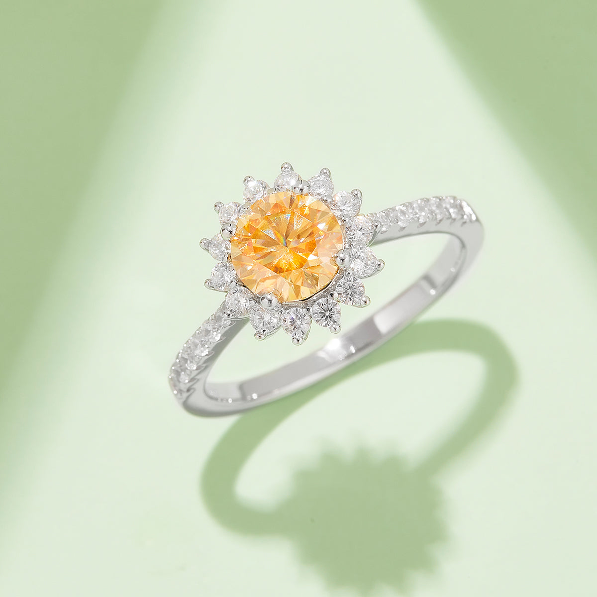 1.0 CT D Color Moissanite Sunflower Custom Ring in White Gold Plated Sterling Silver#9