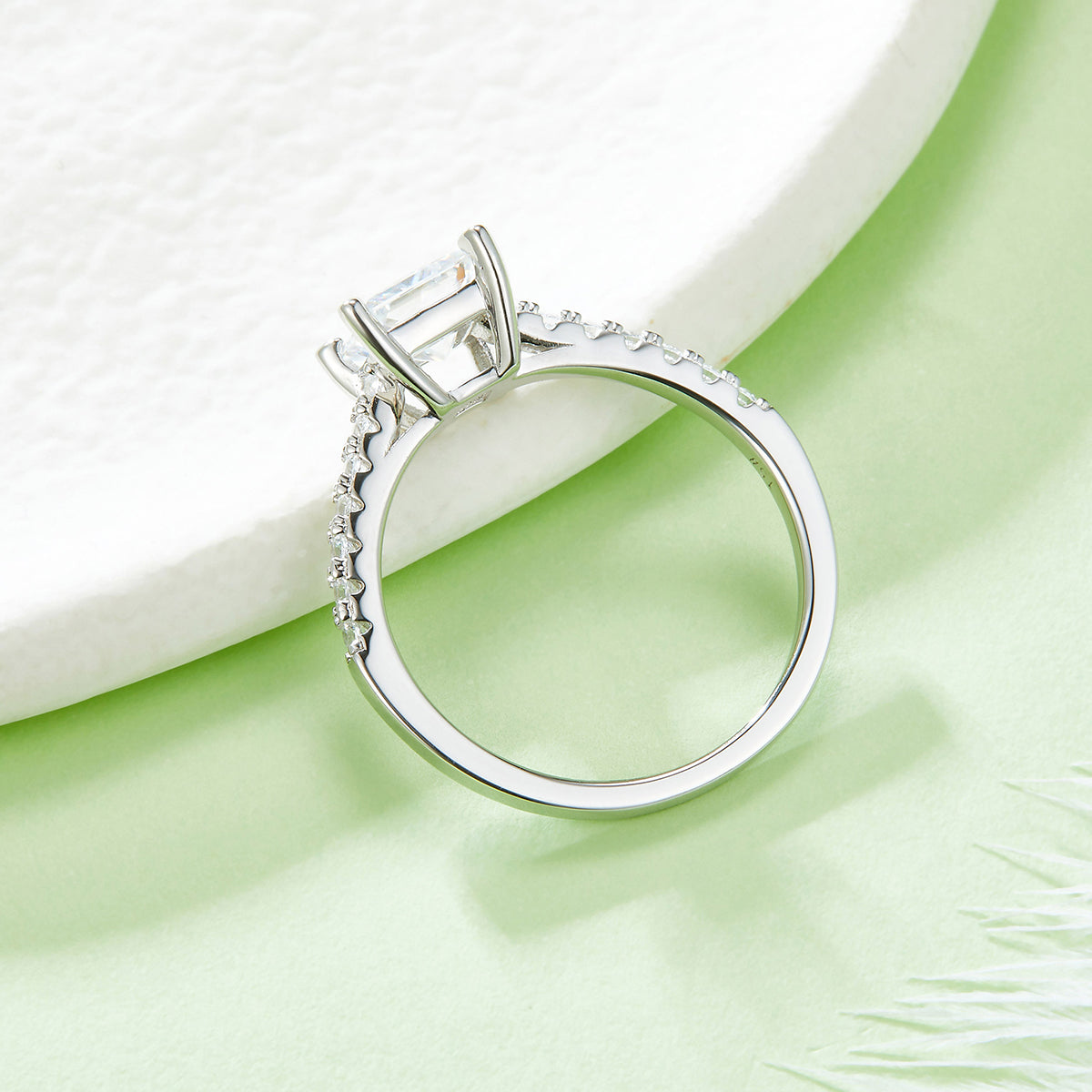 1.0 CT D Color Princess Cut Moissanite Pave Custom Ring in White Gold Plated Sterling Silver#3