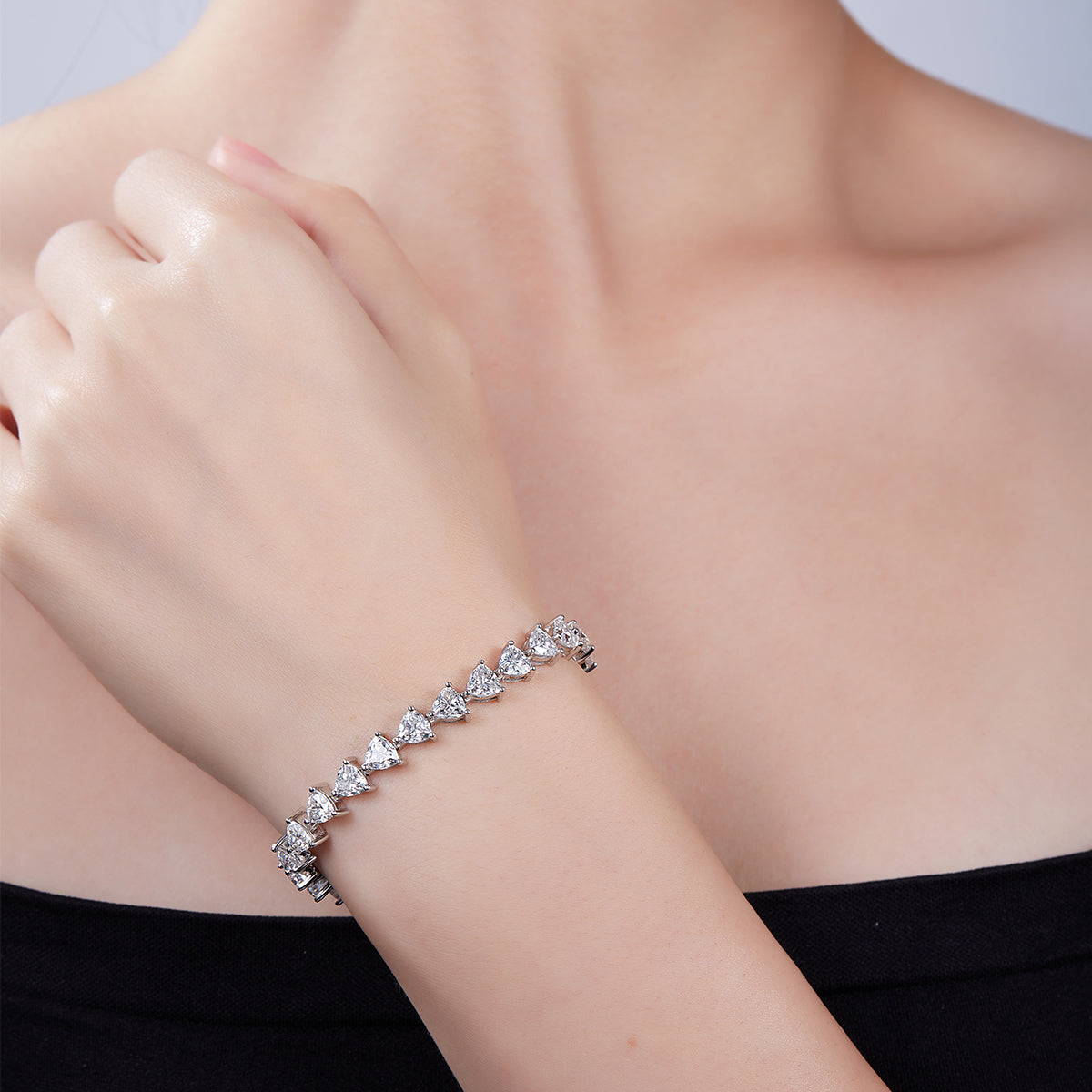 D Color VVS Moissanite Cluster Tennis Bracelet (Trillion Cut, 0.5 CT Each) in White Gold Plated Sterling Silver#4
