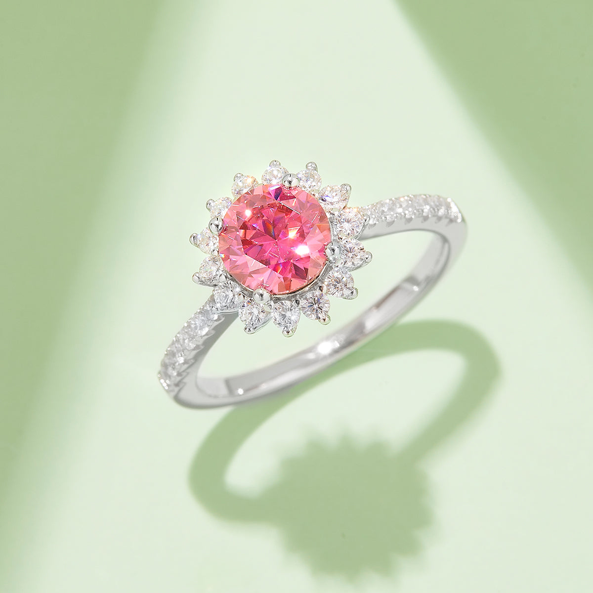 1.0 CT D Color Moissanite Sunflower Custom Ring in White Gold Plated Sterling Silver#8