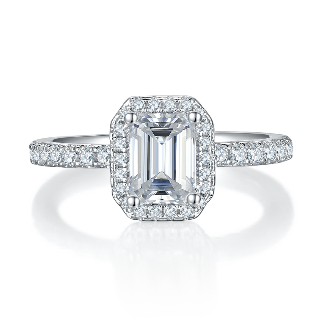 1.0 CT D Color Emerald Cut Moissanite Dainty Ring in White Gold Plated Sterling Silver#5