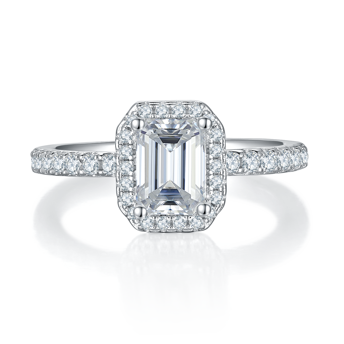 1.0 CT D Color Emerald Cut Moissanite Dainty Ring in White Gold Plated Sterling Silver#5