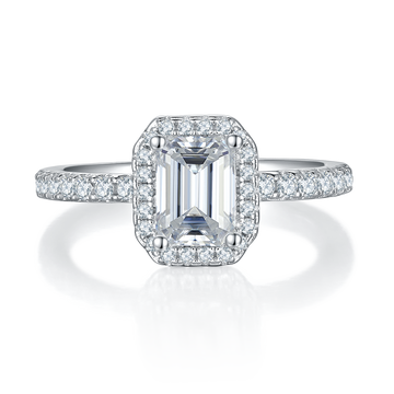 1.0 CT D Color Emerald Cut Moissanite Dainty Ring in White Gold Plated Sterling Silver#5