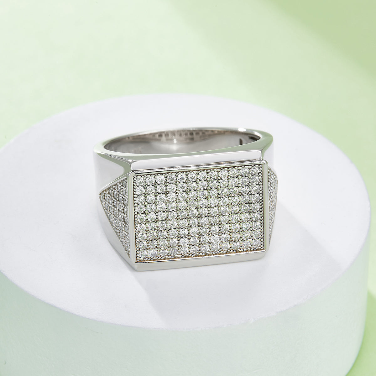 0.95 CT D Color Moissanite Melee Halo Men's Band in White Gold Plated Sterling Silver#5