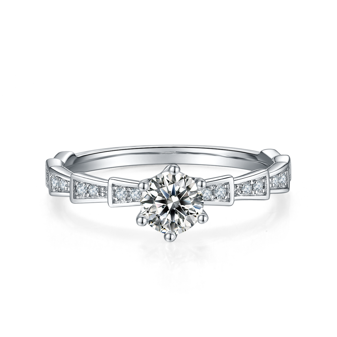 0.5 CT D Color Moissanite Pave Mechanical Snake Ring in White Gold Plated Sterling Silver#5