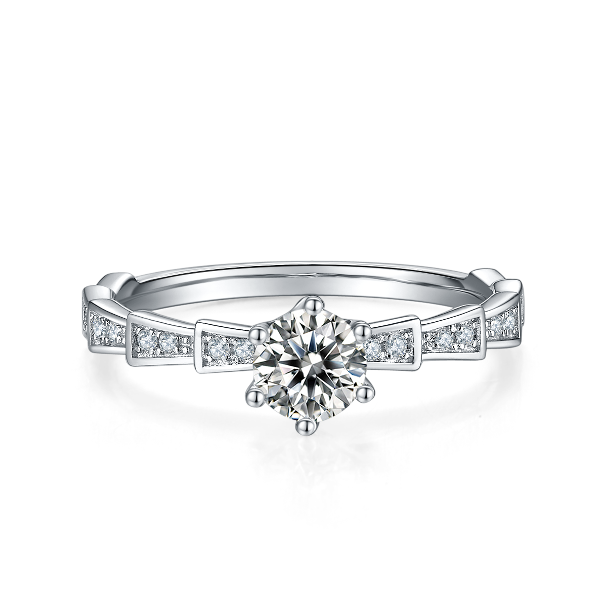0.5 CT D Color Moissanite Pave Mechanical Snake Ring in White Gold Plated Sterling Silver#5
