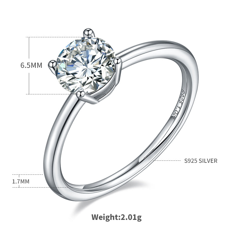 1.0 CT D Color Round Cut Moissanite Classic Ring in White Gold Plated Sterling Silver#1