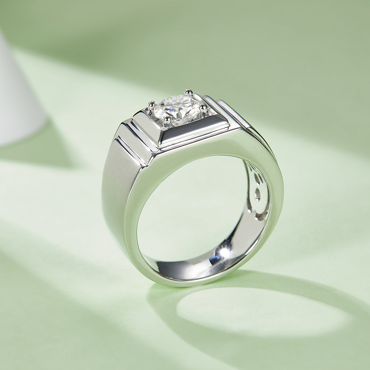 1.0 CT D Color Moissanite Charismatic Men's Band in White Gold Plated Sterling Silver#3