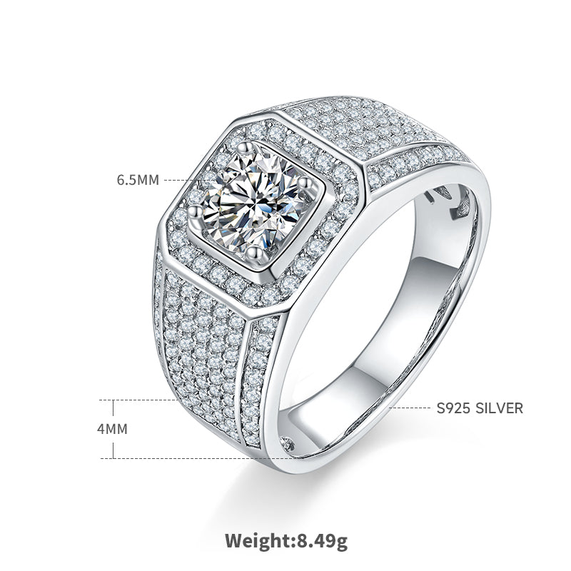1.0 CT D Color Moissanite Classic Men's Band in White Gold Plated Sterling Silver#0