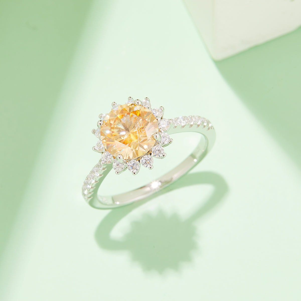 1.5 CT D Color Moissanite Sunflower Custom Ring in White Gold Plated Sterling Silver#9