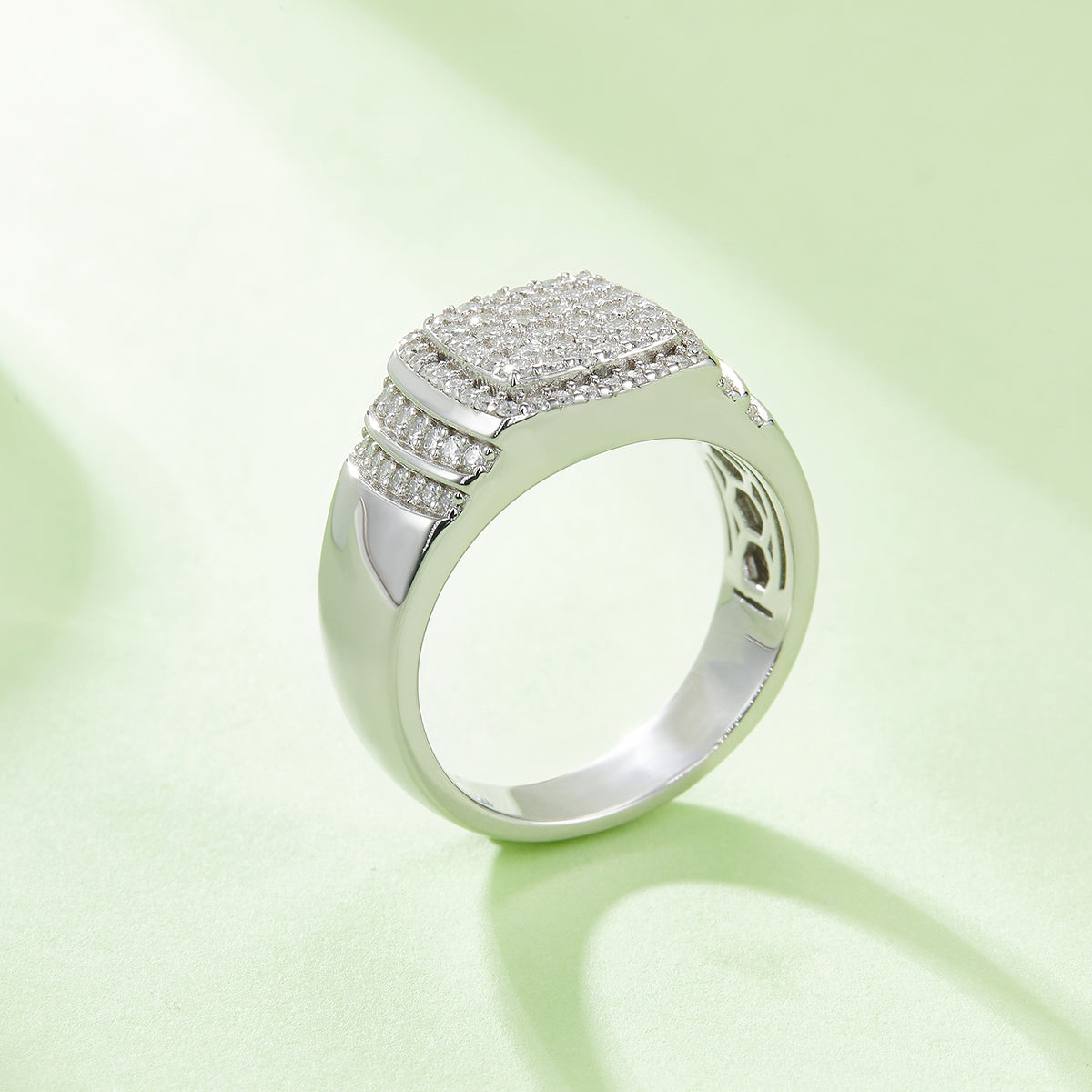 0.82 CT D Color Moissanite Melee Halo Men's Band in White Gold Plated Sterling Silver#4