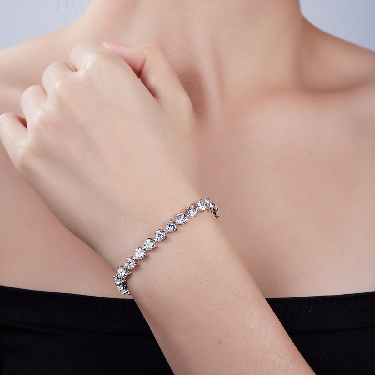 D Color VVS Moissanite Cluster Tennis Bracelet (Heart Cut, 0.5 CT Each) in White Gold Plated Sterling Silver#4