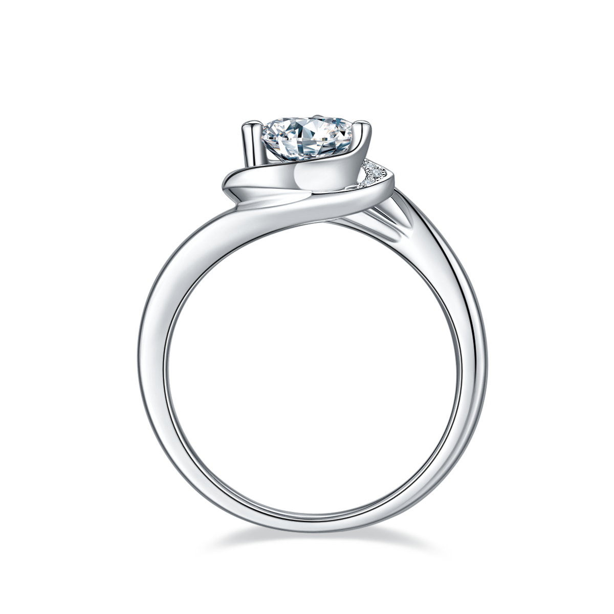 1.0 CT D Color Moissanite Blooming Heart Ring in White Gold Plated Sterling Silver#6