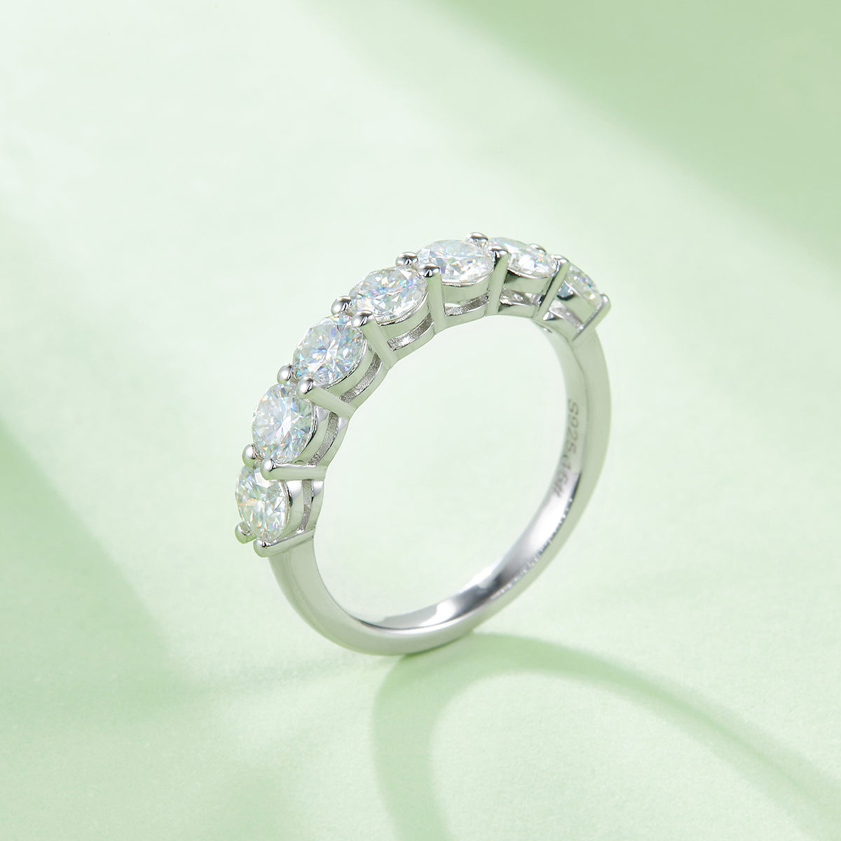 2.1 CT D Color Round Cut Moissanite Eternity Band in White Gold Plated Sterling Silver#5